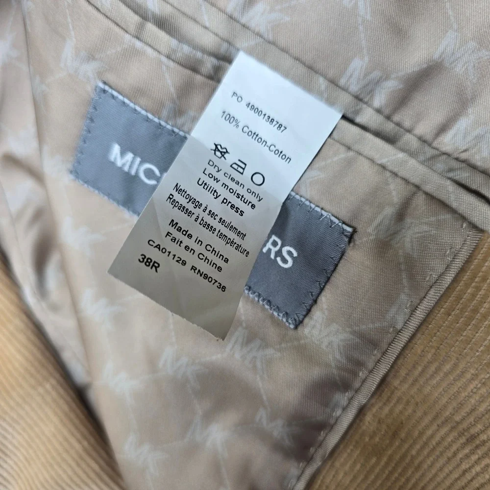 Michael Kors Corduroy Sport Coat Mens 38R‎ 38 Camel Tan Classic Fit $295